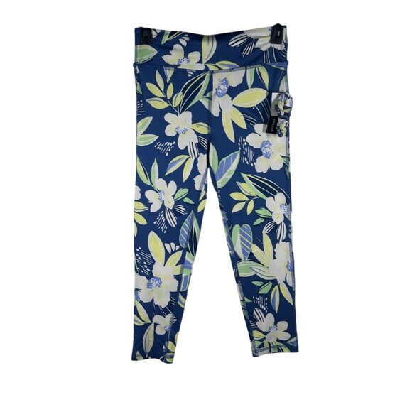 Liberty & Valor‎ Floral Leggings Girls Large Tropical Blue Polyester/Spandex NEW - Picture 1 of 9